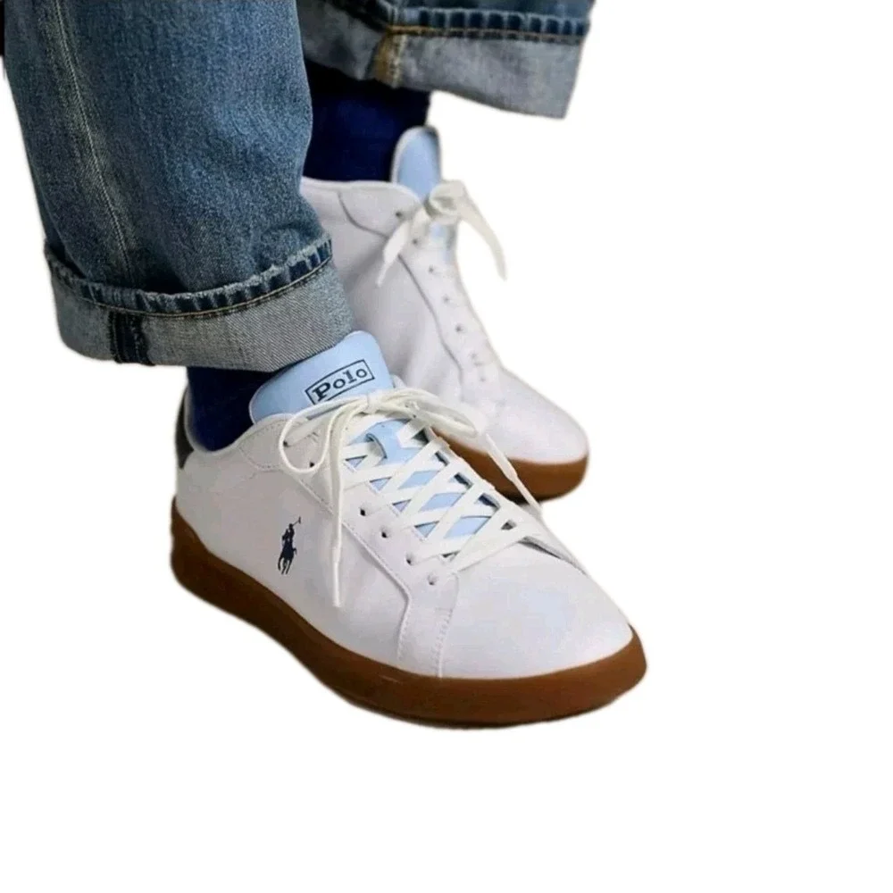 Polo Ralph Lauren Men's Heritage Court Leather Sneakers White/Navy Size 9 NEW!